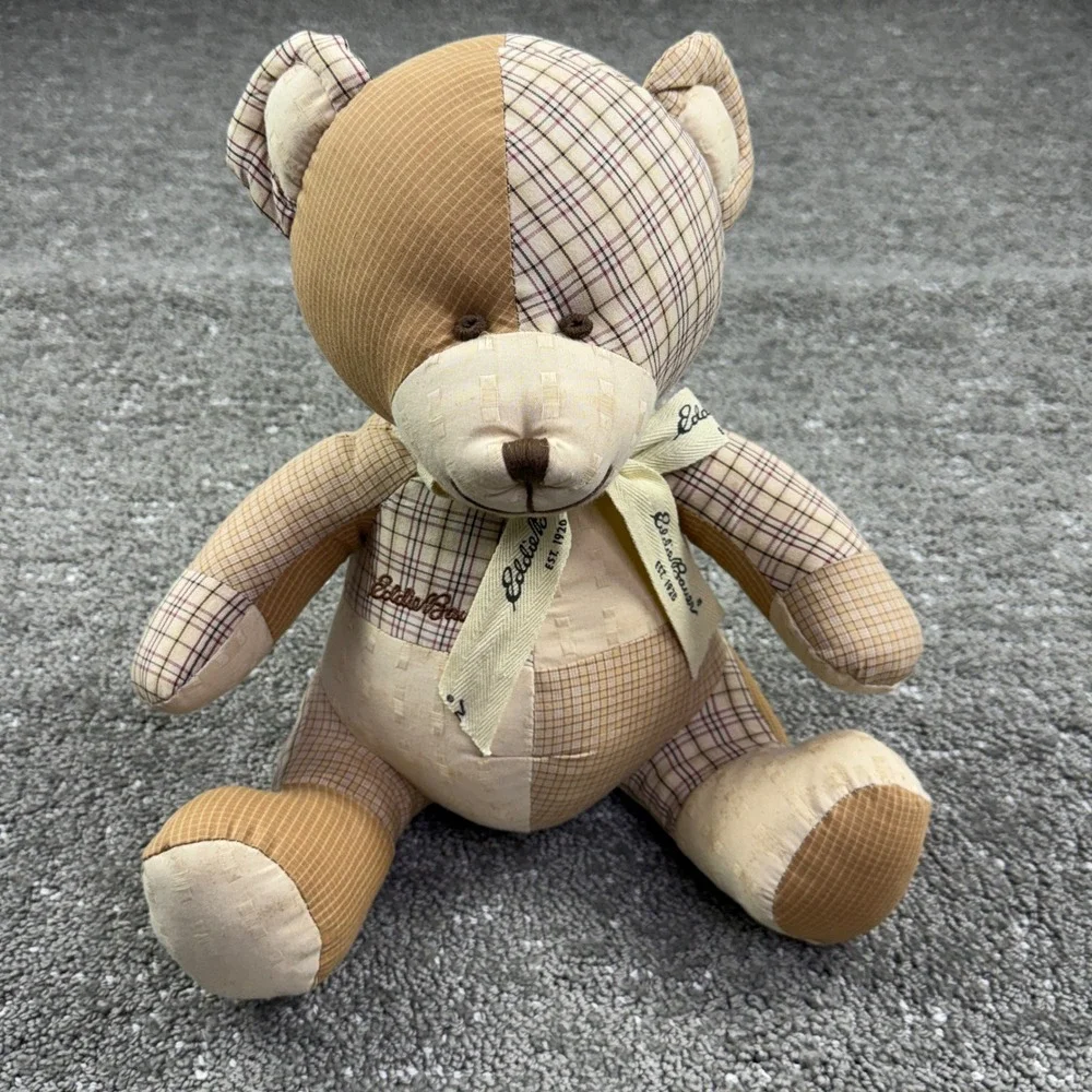 Eddie Bauer Teddy Bear Unisex Medium Tan Patchwork Plaid Cotton Plush Toy 101